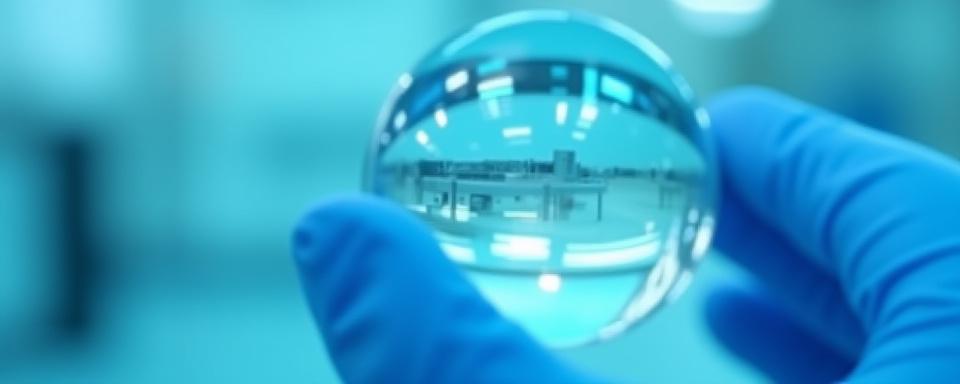 Nahaufnahme einer präzisionsgefertigten optischen Linse in einem Cleanroom-Labor