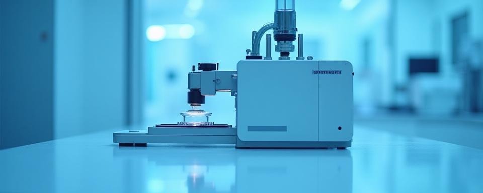 Optisches Prüfgerät in einem Cleanroom-Labor, das eine Linse misst